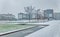 Snowfall on Parc Andre Citroen in Paris