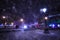 Snowfall on Republique square in Paris at night