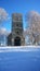 Snowfall. The ruins of the chapel.