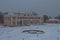 Snowfall in Tallinn. View of the beautiful baroque Kadriorg Palace in the winter season. Estonia