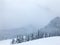 Snowfall. Winter in the mountains. Wintergreen forest and hills covered with snow. Zakopane, Tatra Mountains, Poland, Europe