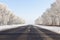 snowfall in the winter season and road asphalted