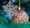 Snowflake and beautiful colored blurred ball with bokeh