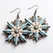 Snowflake Blue Leather Earrings: Intricate Woodwork With Baroque Classicism