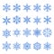 Snowflake blue line icons on white background