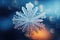 Snowflake on bokeh background. Christmas and New Year concept, An intricate close-up of a snowflake, AI Generated