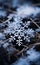 A snowflake is covered by snow, in the style of ethereal symbolism, dark white and dark aquamarine