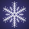 Snowflake. Festive ornament. Vector illustration. Isolated purple background. Flat style. A fragile crystal of intricate shape.