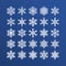 Snowflake flat icons set. Collection of cute geometric snowflakes, stylized snowfall. Design element for christmas or