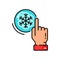 Snowflake, hand pointing on snow color line icon