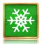 Snowflake icon chalk board green square button slate texture wooden frame concept isolated on white background with shadow