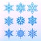 Snowflake icons set. Christmas holiday symbol. Snow for creation of New Year artistic compositions. Winter decoration vector.