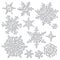 Snowflake with long shadow.Winter doodle set