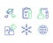 Snowflake, Puzzle and Chemistry lab icons set. Throw hats, Medical analyzes and Globe signs. Vector