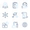 Snowflake, Puzzle and Chemistry lab icons set. Throw hats, Medical analyzes and Globe signs. Vector