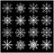 Snowflake silhouette icon, symbol, design set. Winter, christmas vector illustration on black background.