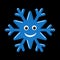 Snowflake smiley baby face. Cute winter blue snow flake, smile, isolated black background. Happy fun character, kid