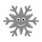 Snowflake smiley baby face. Cute winter gray snow flake, smile, isolated white background. Happy fun character, kid