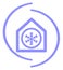 Snowflake in stylized house, air conditioning, isolated.