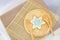 Snowflake sugar cookie on dish