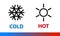 Snowflake and Sun icons with words Cold and Hot