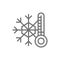 Snowflake with a thermometer, low temperature, frost line icon.