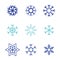 Snowflake vector icon white background set color. Winter blue christmas snow flat crystal element. Weather illustration