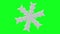 Snowflake in white color spinning on green screen