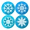 Snowflake White Flat Icon Set Over Blue Winter Background