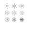 Snowflake winter set of black isolated nine icon silhouette on white background.