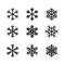 Snowflake winter set of black isolated nine icon silhouette on white background vector illustration