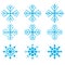 Snowflake winter set of blue isolated nine icon silhouette on white background