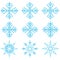 Snowflake winter set of blue isolated nine icon silhouette on white background. Line stile.