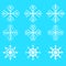 Snowflake winter set of white isolated nine icon silhouette on blue background