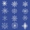 Snowflakes doodle set white on blue background for different kind of design