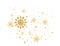 Snowflakes golden composition. Christmas gold celebration banner. Snow fall border. Winter design. Happy New Year card