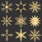 Snowflakes, golden snowflakes on a black background.