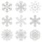 Snowflakes icons 3d effect silver set collection isolated on white background.