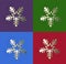 Snowflakes icons, golden snowflakes with multicolored background blank