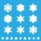 Snowflakes isolated set. White neon light snow flakes.