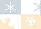 Snowflakes in pastel colours on white and ice coloured rectangles
