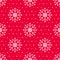 Snowflakes seamless pattern on a red background. Cute background with white snowflakes, dots, twinkles on red background