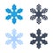 Snowflakes signs set. Blue gray snowflake icons isolated on white background. Snow flake silhouettes. Symbol of snow