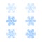 Snowflakes signs set. Blue Snowflake icons isolated on white background. Snow flake silhouettes. Symbol of snow, holiday