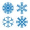 Snowflakes signs set. Blue Snowflake icons isolated on white background. Snow flake silhouettes. Symbol of snow, holiday