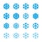 Snowflakes signs set. Blue Snowflake icons isolated on white background. Snow flake silhouettes. Symbol of snow, holiday