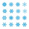 Snowflakes signs set. Blue Snowflake icons isolated on white background. Snow flake silhouettes. Symbol of snow, holiday