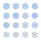 Snowflakes signs set. Blue Snowflake icons isolated on white background. Snow flake silhouettes. Symbol of snow, holiday