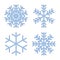 Snowflakes signs set. Blue Snowflake icons isolated on white background. Snow flake silhouettes. Symbol of snow, holiday