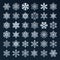 Snowflakes silhouette. Winter snow symbol, ice snowfall and cold snowflake isolated vector icon set